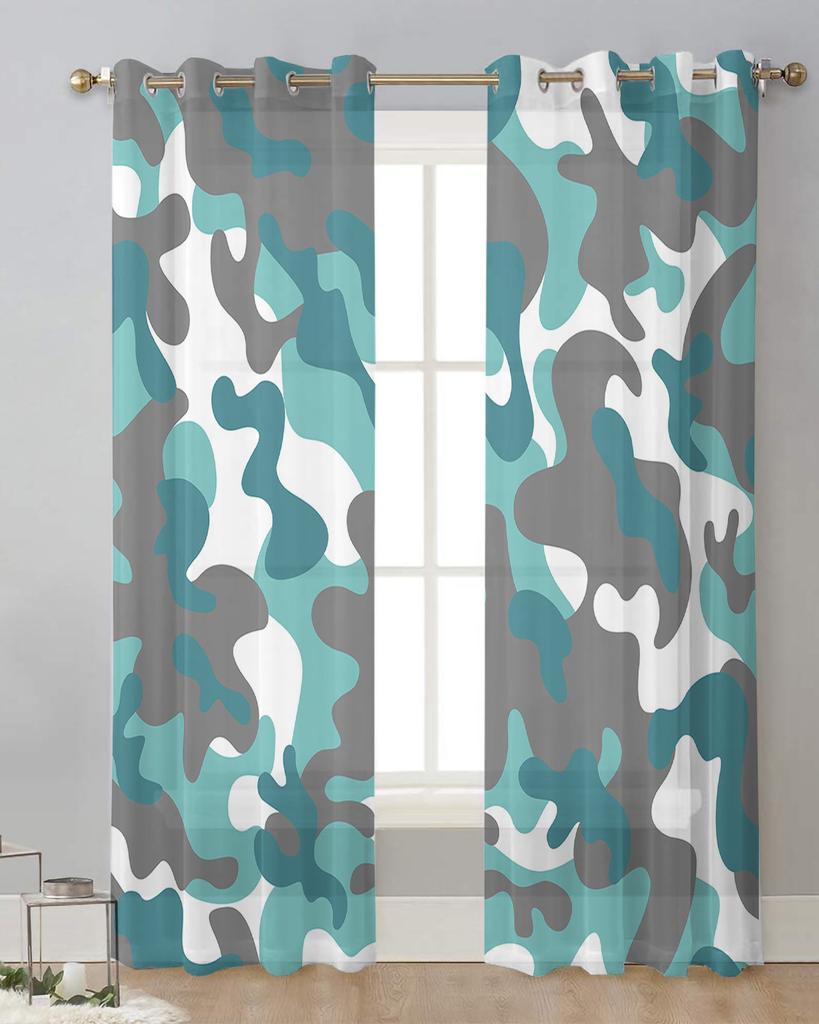 Aqua Camouflage Abstrakte Transparente Vorhänge zur Wohnzimmerdekoration Fenstergardinen für die Küche Tüll Voile Organza Vorhänge