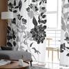 Transparente Vorhänge mit schwarzen und weißen Blumen, moderner Gaze-Vorhang für Wohnzimmer, Schlafzimmer, Voile-Garnvorhänge