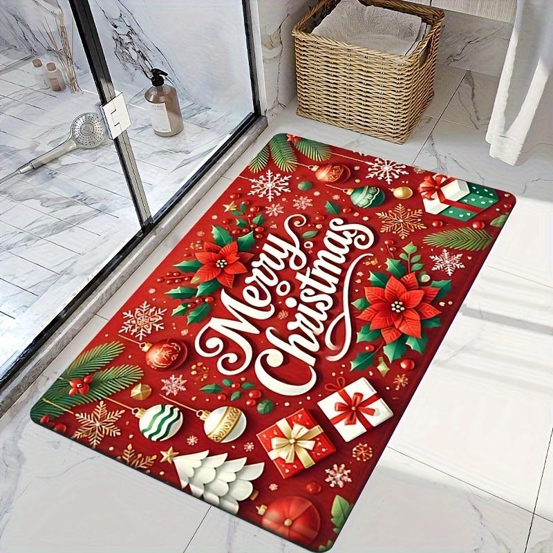 Flannel Merry Christmas Doormat, Absorbent Non-Slip Multi-Design Rug, Machine Washable Christmas Mat for Home Entryway