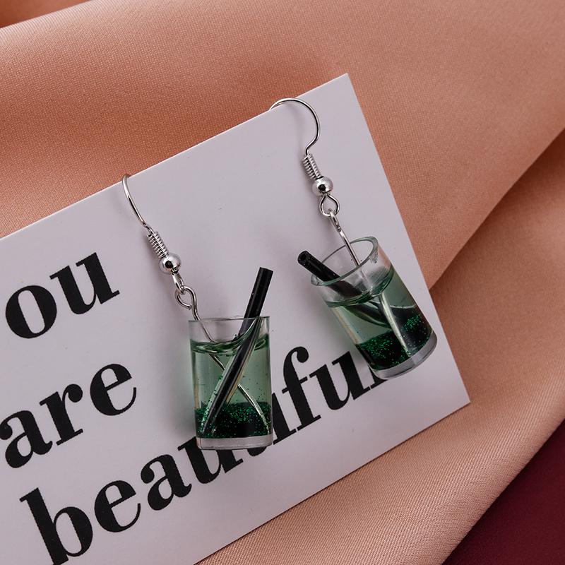 Fashion Resin 3D Drink Cup Drop Earrings for Women Girl Beer Milk Tea Ice Cream Dangle Earrings Jewelry Gift