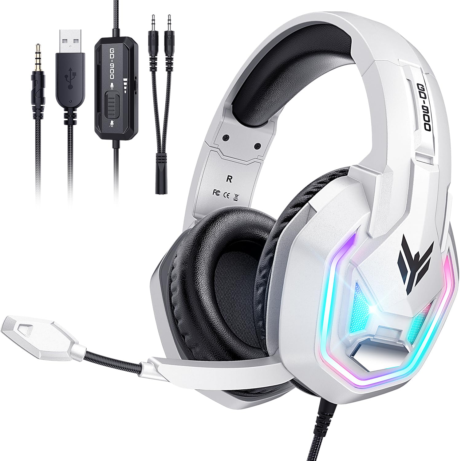 

YPBDAN Игровые PS5 с шумоподавлением с проводным игровым глубоким светодиодным контроллером Стереонаушники для FPS Совместимые с Nintendo Xbox и смартфонами