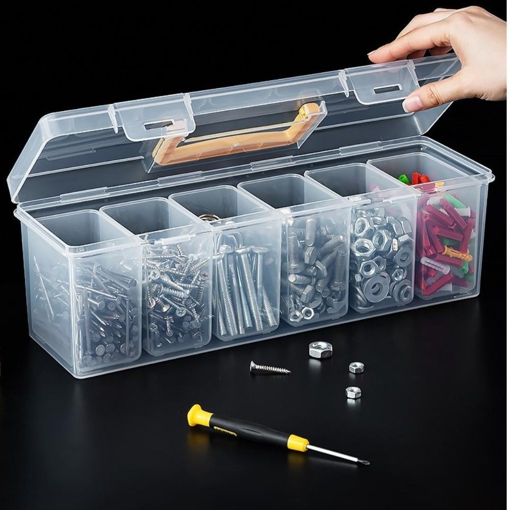Plastic Tool Storage Box with 6 Storage Case Transparent Tool Organizer Classification Multi-Compartment Hardware Toolbox