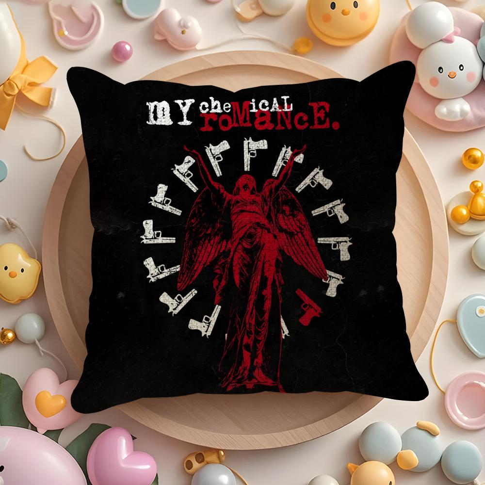 Hot Rock My Chemical Romance Band Cushion Cover Linen Fabric Double-Sided Printing Breathable Pillow Case Sofa Home Decor