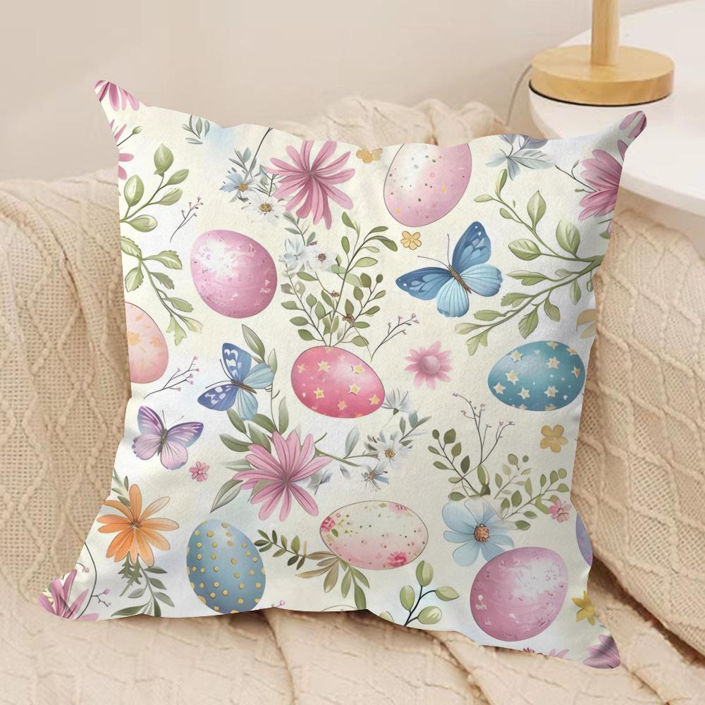 Easter Eggs Cartoon Cushion Cover Silky Short Plush Invisible Zipper Dustproof Sofa Pillow Case For Home Decor