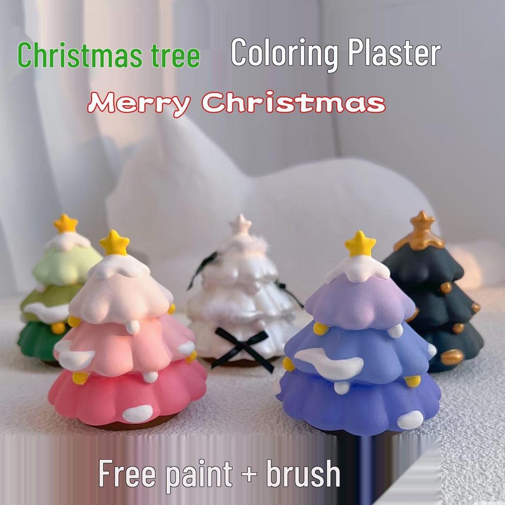 3D Christmas Tree Plaster Doll with Sound & Light, Santa Claus Gift for Kids To Paint