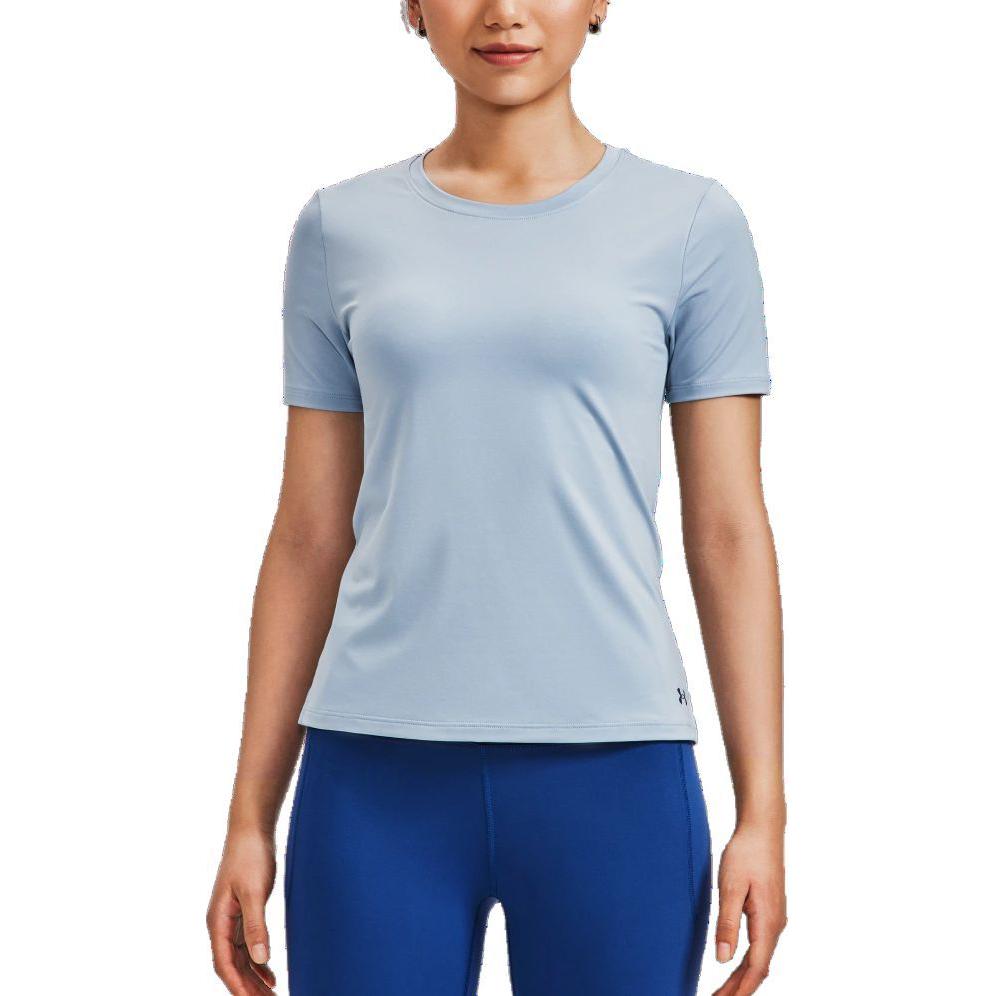 Under Armour Rush Solid Back Mesh Crew Neck Short Sleeve T-Shirt Women Tops Harbor-Blue 1379043-465