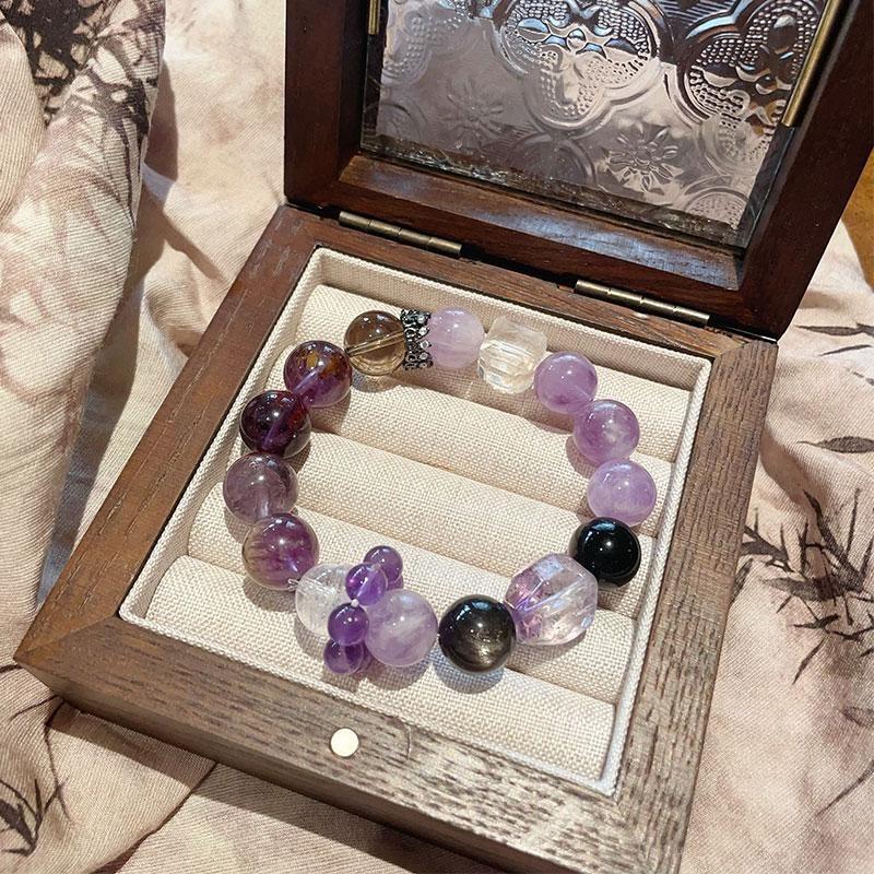 Dianmeng Ziyuan Natural Amethyst Bracelet Ghost Purple Super Seven White Crystal Handmade Bracelet 【Dreamy Purple Lily】1