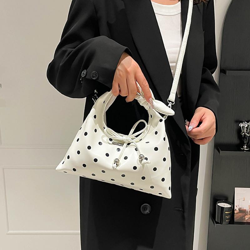 Yogodlns Women's Versatile Bag Retro Leather Shoulder Bag Bow Tie Crossbody Bag Polka Dot Small Hobo Handbag For Everyday Use