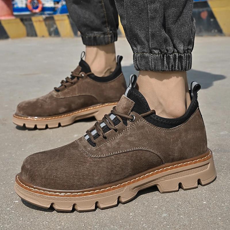 Fashion Luxury Brand Men Fashion Frosted Suede Leather Boots Lace Up Genuine Leather Ankle Boots High Top Casual Outdoor Walking Shoes