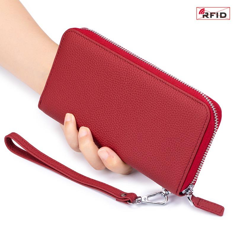 New women's wallet, long leather RFID clutch bag, soft leather simple wallet, high-end mobile phone bag, large capacity