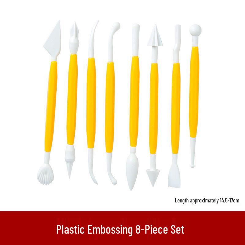 8-Piece Polymer Clay Sculpting Tool Set - Handmade Plastic Embossing Knives for DIY Projects