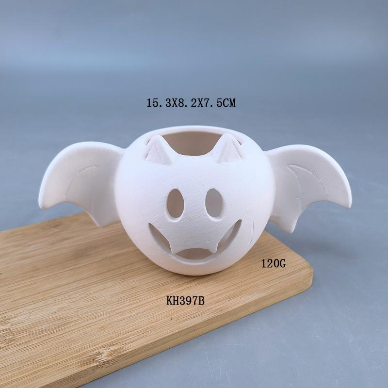 Halloween ceramic plain pumpkin candle holder, pottery bar DIY painted white embryo plaster doll colored white mold ornament