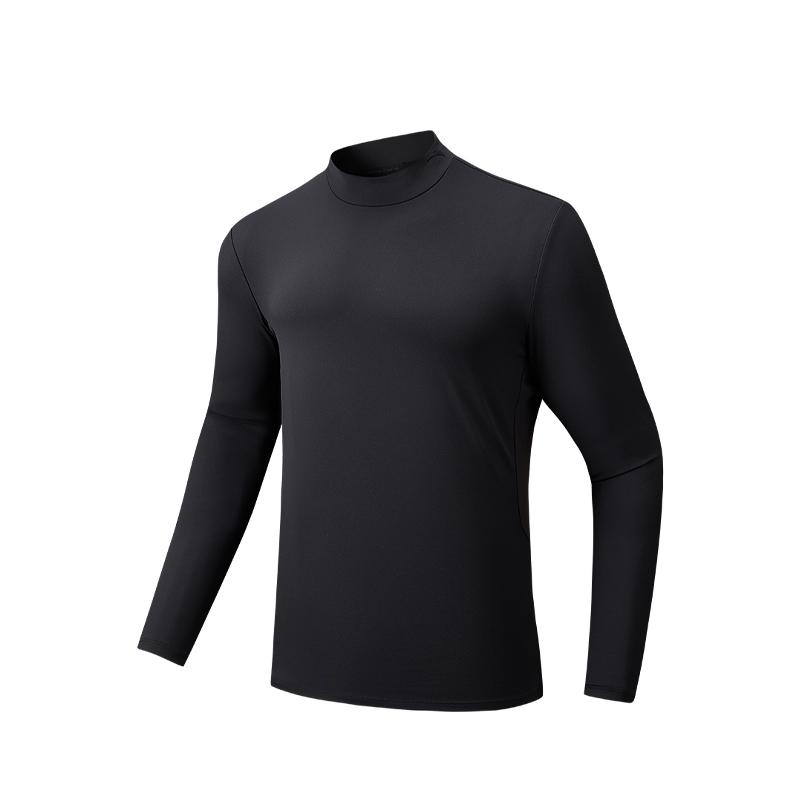 

Anta Lightweight Warm Fleece Sports Simple Pullover Thermal Long Sleeve Knit Top Men tops Basic-Black 152547401R-3 4XL