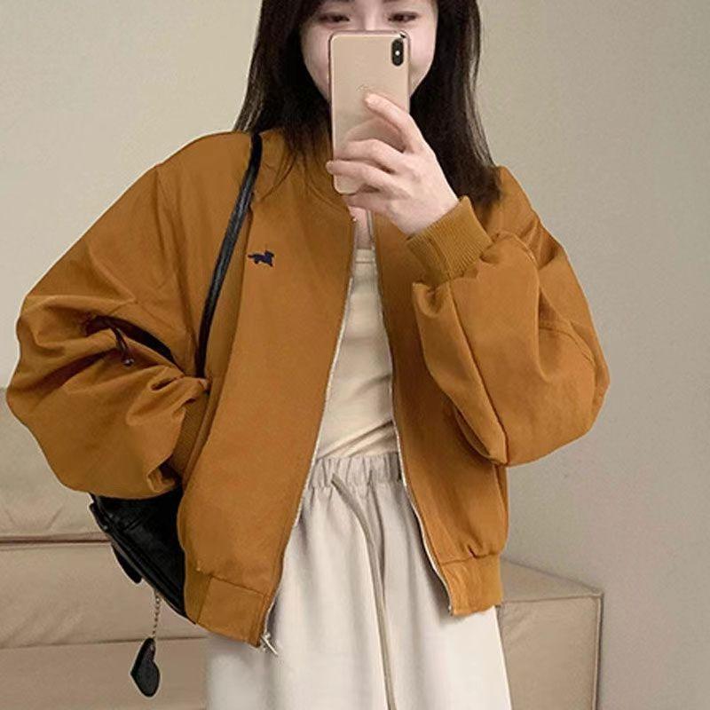 Damenmode Lockerer Lässiger Stil Frühlings-Baseballjacke Vielseitiges Dünnes Oberteil Normale Passform Langärmige Oberbekleidung