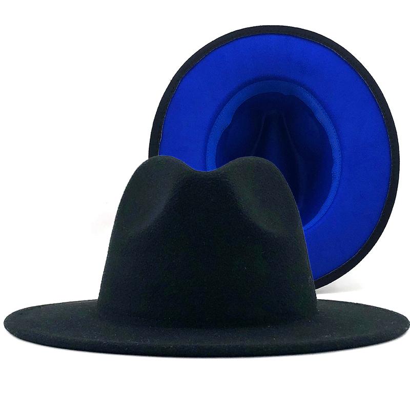 Unisex Outer Rose Inner Green Wool Felt Jazz Fedora Hats with Thin Belt Buckle Men Women Wide Brim Panama Trilby Cap L XL