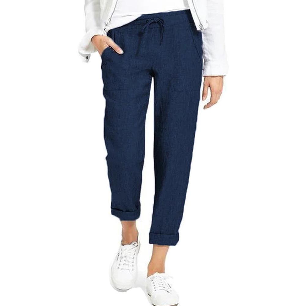 Women's 2024 Drawstring High Waist Pocket Loose Cotton Linen Casual Pants - In Stock