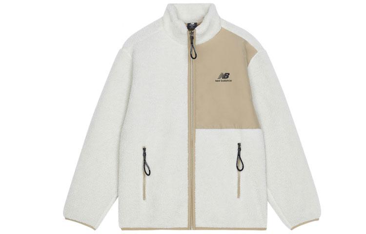 New Balance Velvet Jackets Unisex Ecru Stand Collar Thickened And Fleece Lined AMJ13346-MSU XL