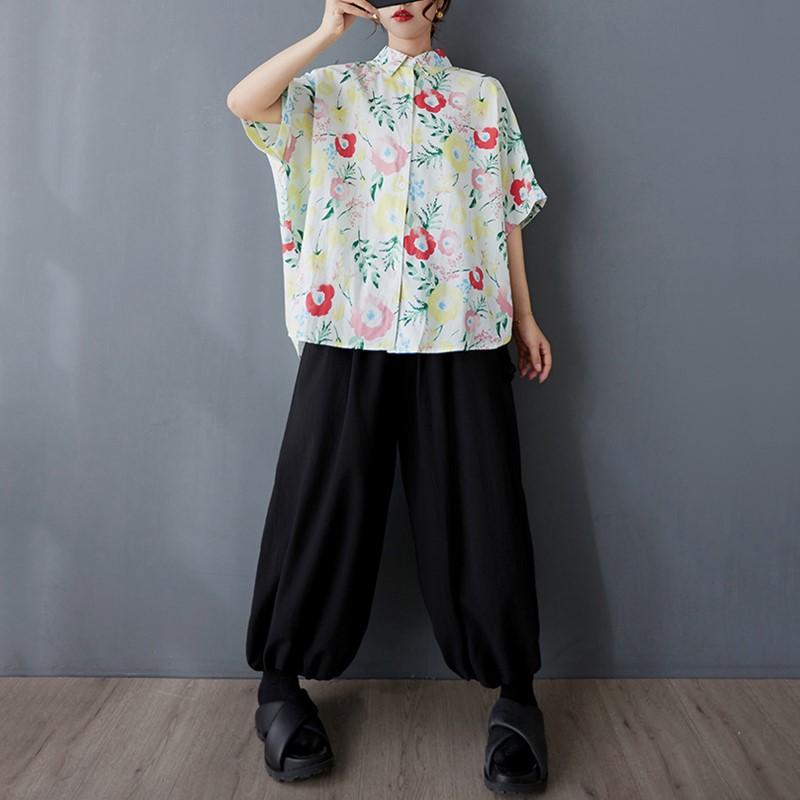 Short Sleeve Oversized  Vintage Floral Shirts & Blouses for Blouse Casual Loose Summer Tops Women Button Up Shirt