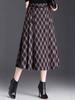 Spring 2026 High-Waist Grid Pleated A-Line Midi Skirt