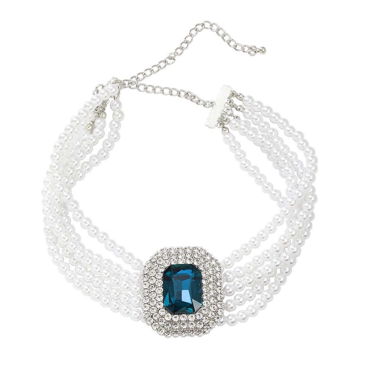 

Элегантное многослойное ожерелье из искусственного жемчуга с подвеской из сверкающего стекла с бриллиантами для женщин синий