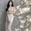French Pure Desire Wind Split Suspender Dress Summer New Beautiful Seaside Vacation Mesh Dress Women