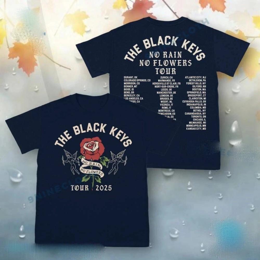 The Black Keys No Rain No Flowers Tour 2025 MerchT-shirt, Concert Outfit Cotton Unisex T-Shirt XXL
