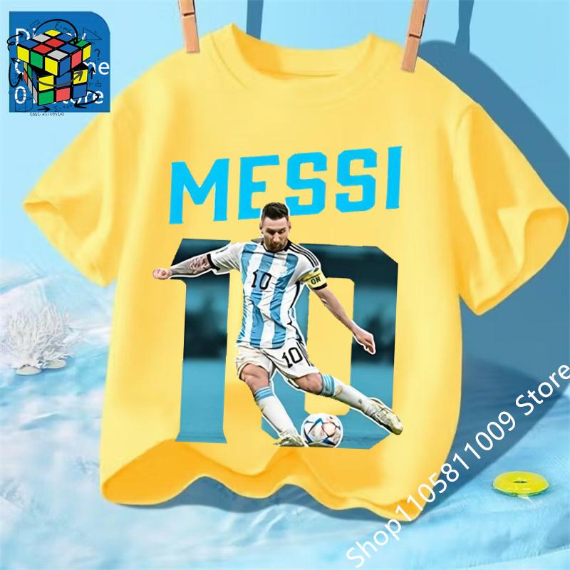 Messi Fußball für 4-14 Jahre Sommer 2026 Kinderkleidung Coole T-Shirts für Kinder Stich Jungen Kinderbekleidung