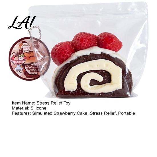 Realistic Food Squeeze Toy Simulated Strawberry Cake Dessert Shape Sensory Pinch Fidget Anxiety Relief Gadget Focus Work Study Stress Hand Relaxation