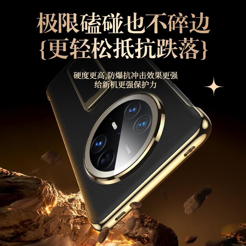 Luxury Genuine Leather Case For Huawei Mate 80 70 Pro Plus Max 360° Rotating Metal Bracket Anti-slip Finger Grip Band Cover