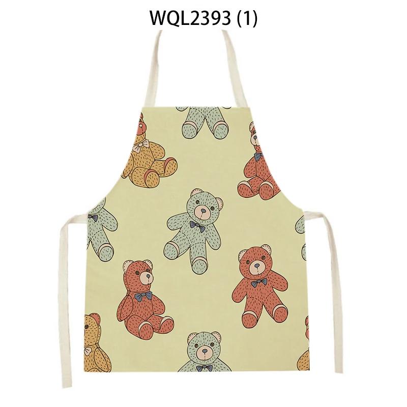 Home Kitchen Cooking Aprons Lovely Animal Bears Printed Sleeveless Linen Colorful Aprons for Men Women Baking Accessories