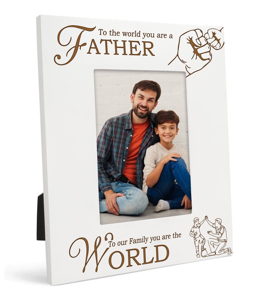 Darling Souvenir Made With Love Gravierter Tischplatten-Fotorahmen aus Holz You Are The World Zitate Weißer Bilderrahmen