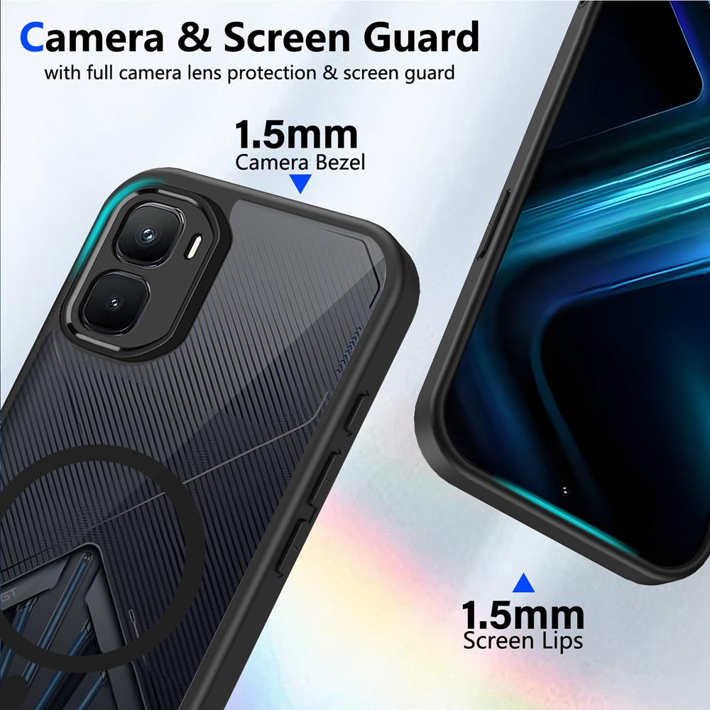 KEYSION Magnetic Phone Case for Infinix GT 50 Pro 5G Silicone+PC Matte Translucent Black Shockproof Cover for Infinix GT 50 Pro