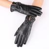 New Autumn and Winter Women's Touch Screen Leather Gloves with Bow Color Warm Plus Velvet Riding Touch Screen Gloves for Winter