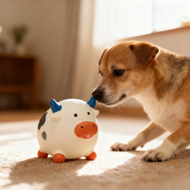 Pet Latex Molar Teeth Cleaning Toy - Squeaky Pig/Chicken/Ox Head Ball Safe Durable Teeth Stain Remover, Dog Chew Toy