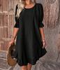 Plus Size Casual Volné Mid šaty pro ženy Letní elegantní vintage šaty A-Line Dámské bavlněné lněné šaty