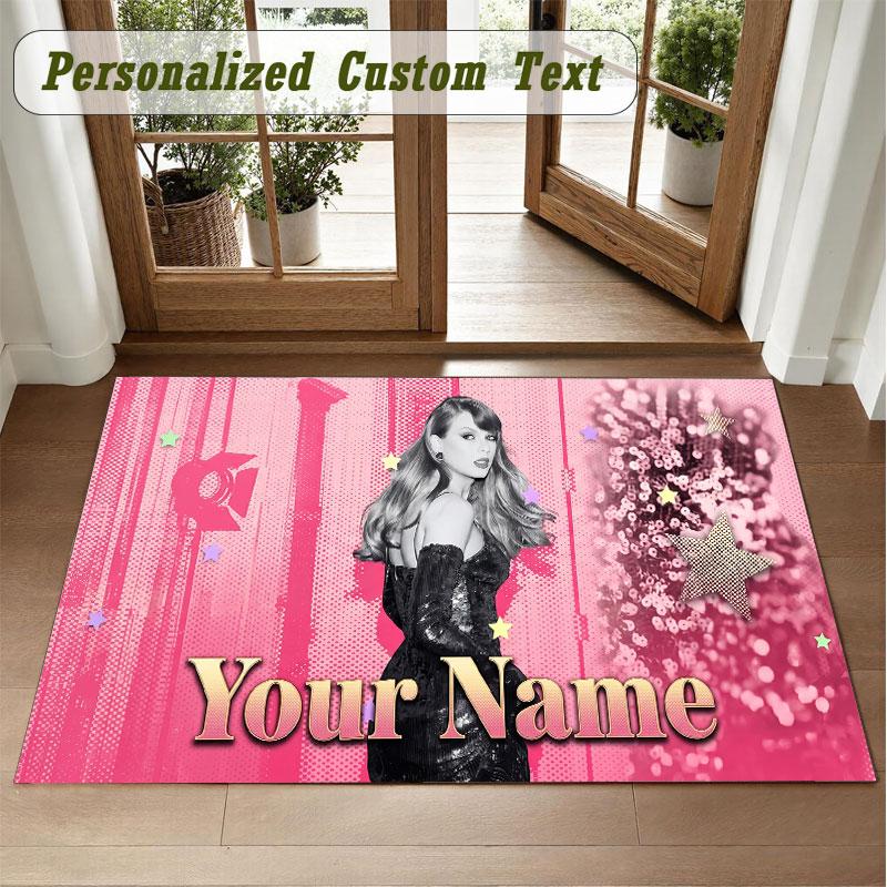 Crystal Velvet Square Rug Custom NameTaylor Swift Pattern Non Slip Home Floor Decor Rug