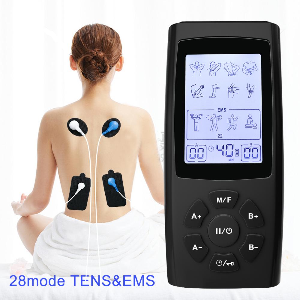 28 Modes TENS EMS Unit Muscle Stimulator for Pulse Pain Relief Rechargeable Portable Dual Channel 40 Intensity Body Massager
