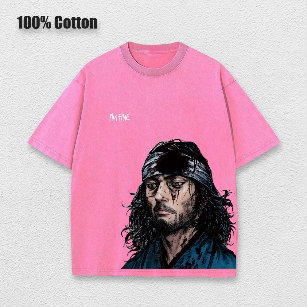 Anime Vinland Saga Printed Washed T Shirt Men 100% Cotton Retro Harajuku Vintage Y2k Hip Pop Street Style Tees Summer Unisex