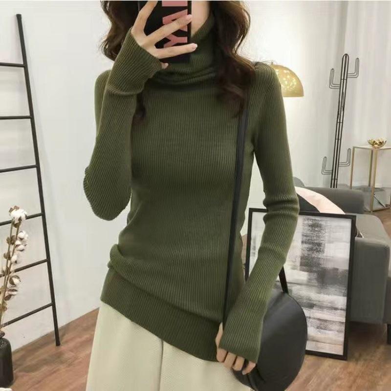 Women Heaps Collar Turtleneck Sweaters Autumn Winter Slim Pullover Women Basic Tops Soft Knit Sweater Soft Warm Jumper
