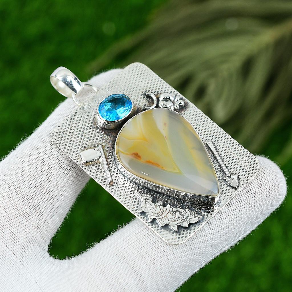 Gift For Women Pendant 925 Sterling Silver Natural Montana Agate Gemstone