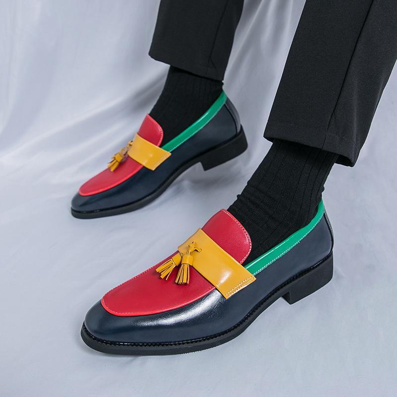 Men's Large Size Color Block Pointed Toe Leather Loafers
