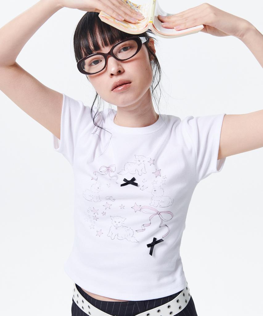 Leoninghai Ribbon Cat H/S Tee [White]