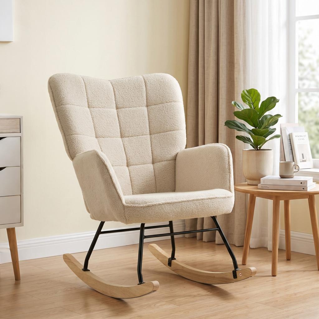 Retro Design Rocking Chair Solid Wood Armchair Relaxation Chair 98 Cm X 71 Cm X 101 Cm Beige