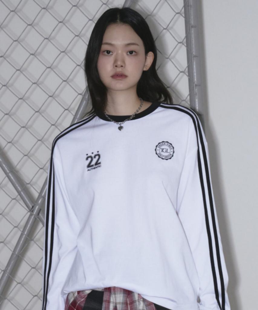 THE GREEN LAB Soccer Football Color Block Long Sleeve T-Shirt [White]