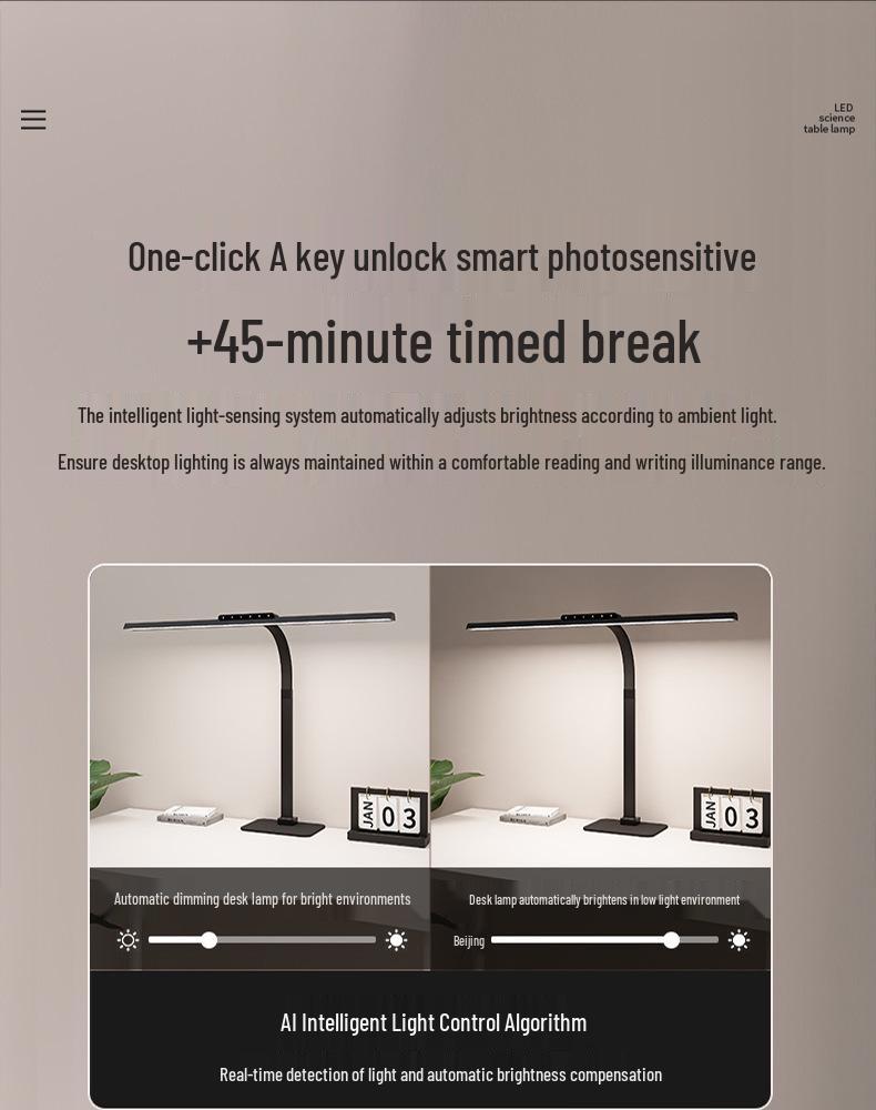 LED Student Desk Lamp with Eye Protection & Long Arm Clip-on Design for Computers