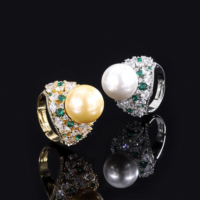 Jewelry Inlaid Austrian Fritillary Pearl Ring Women'S Ring Jewelry Accessories Beads 14Mm