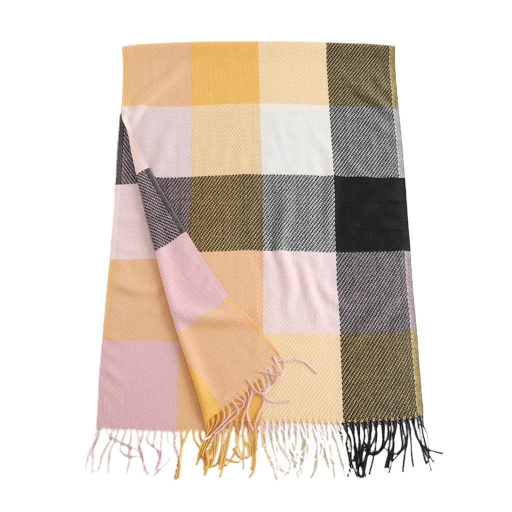 Colorblocking Fringe Soft Scarf Casual Polyester Faux Cashmeres Hundred Tassel Scarf Winter Warm Plaid Scarf Multiple Uses Shawl