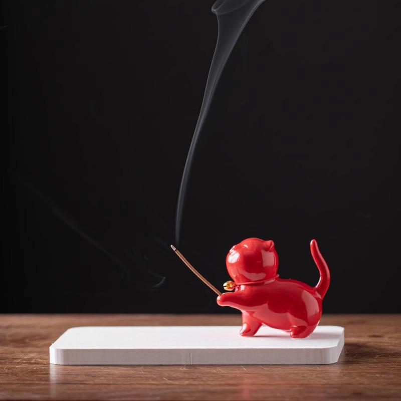 Ceramic Cat Incense Holder - Cute Aroma Burner for Home and Office