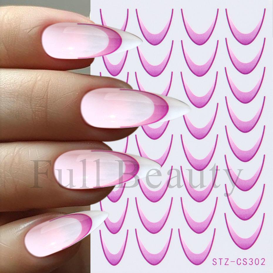 Nail Art Sticker, Simple French Color Smile Line Gradual Change Adhesive Nail Sticker