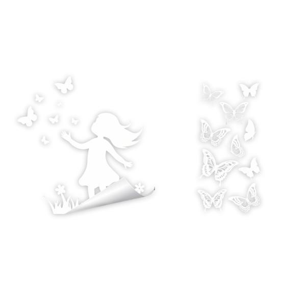 

Girl Boy Butterflies Window Cling White Static Window Stickers Removable Decals for Home Office Glass Door Window Decoration C